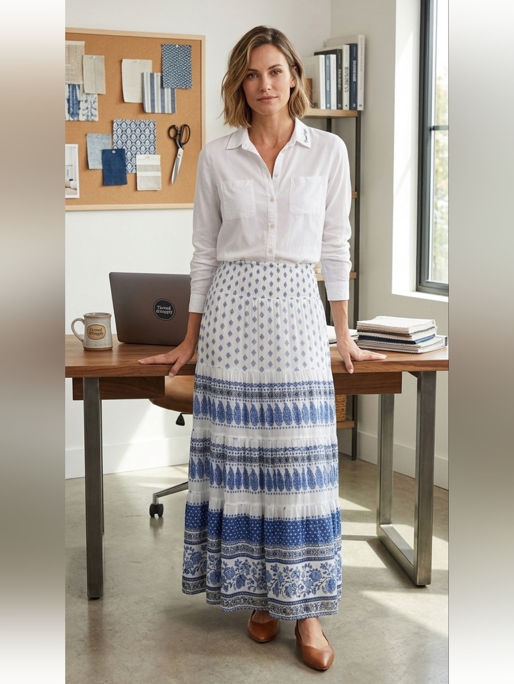 Thread & Supply White Button-Down Shirt with Chest Pockets